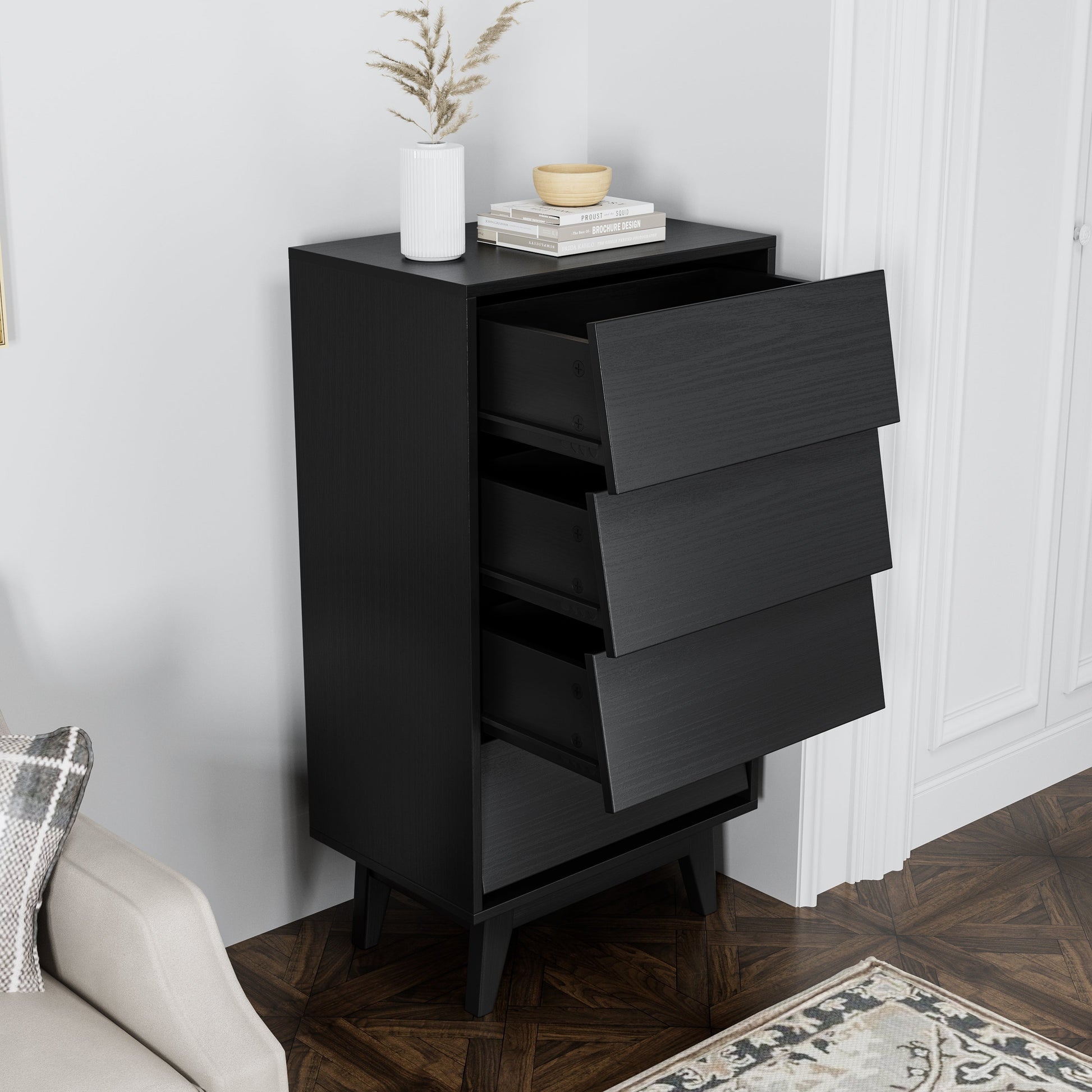 4 Drawer Double Dresser Features Vintage-style and Bevel Design - Korvel
