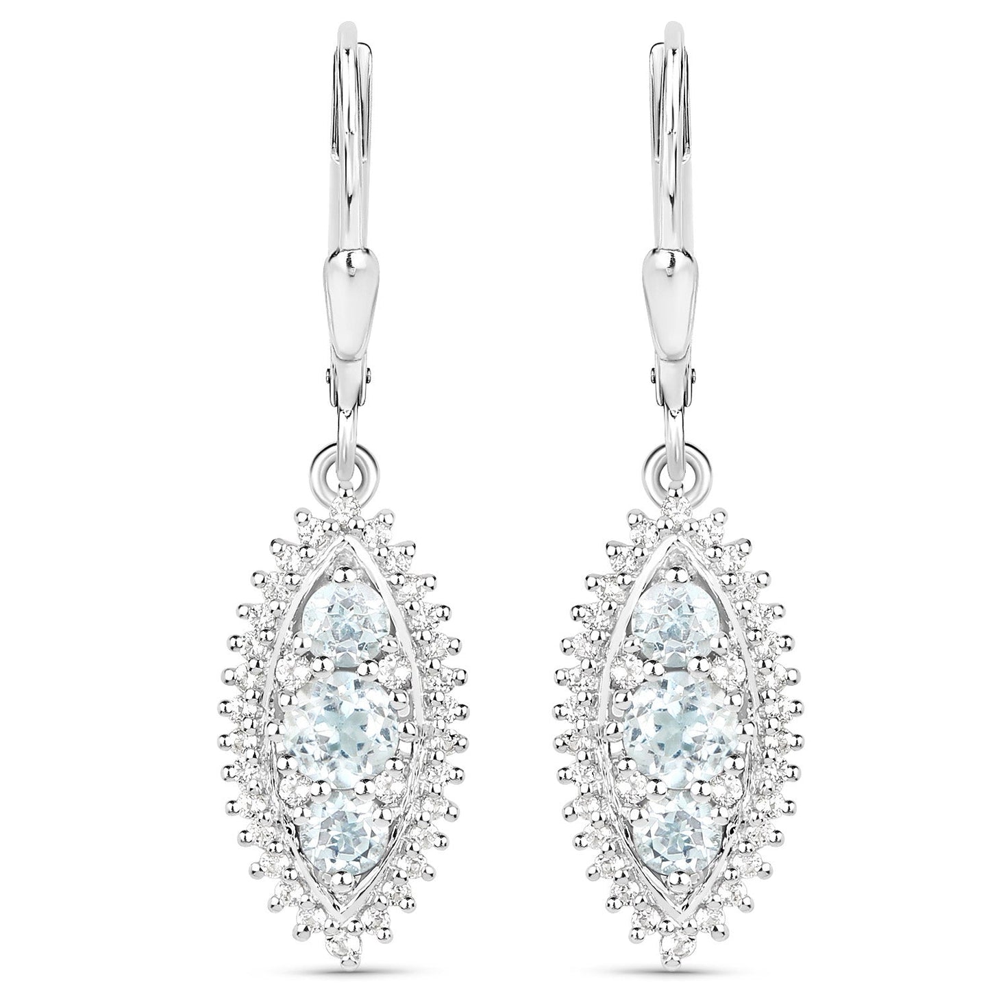 Conjunto de joyería de topacio azul y blanco genuino de 4.50 quilates en plata de ley