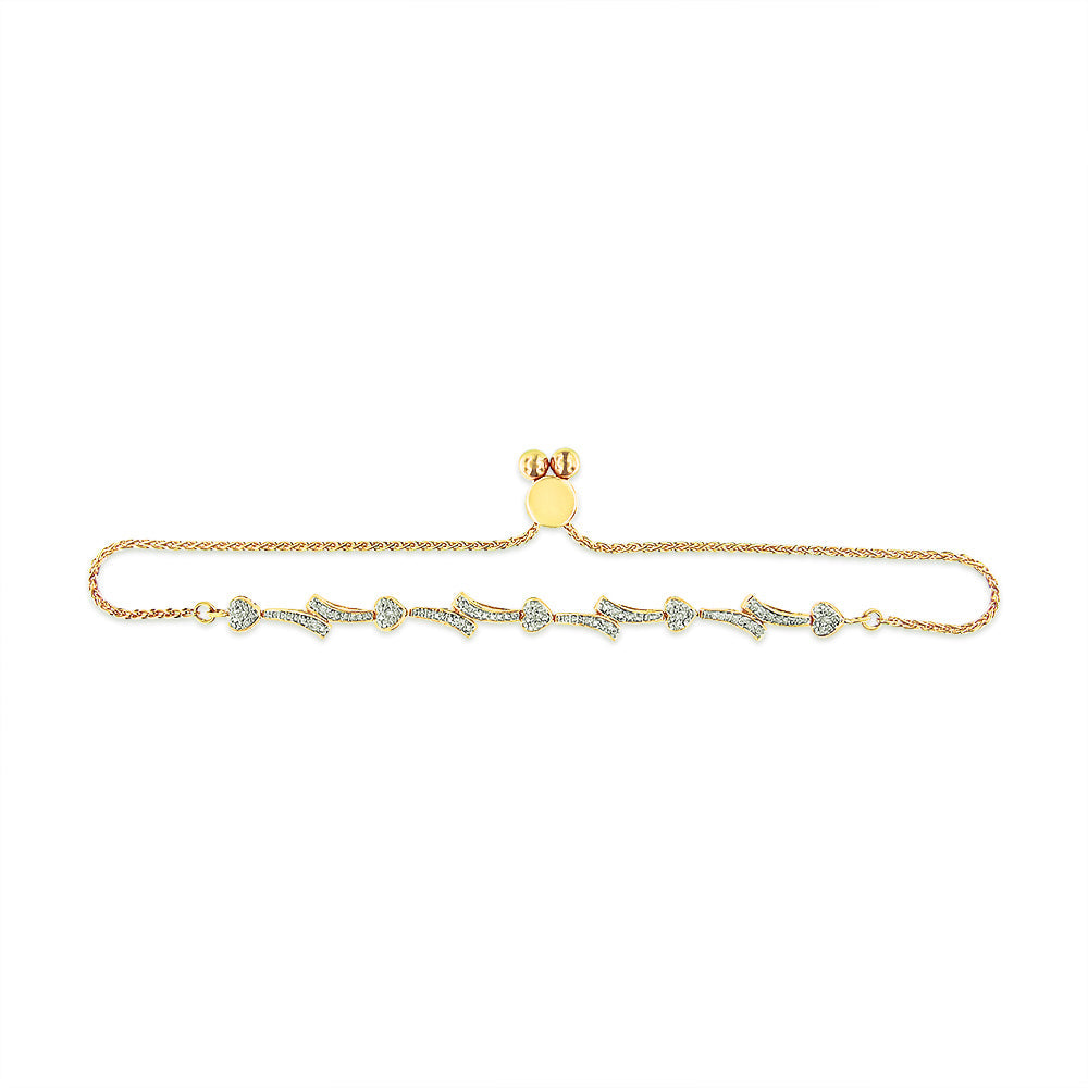 14K Yellow Gold Plated Sterling Silver Diamond Accent Heart Bolo Bracelet