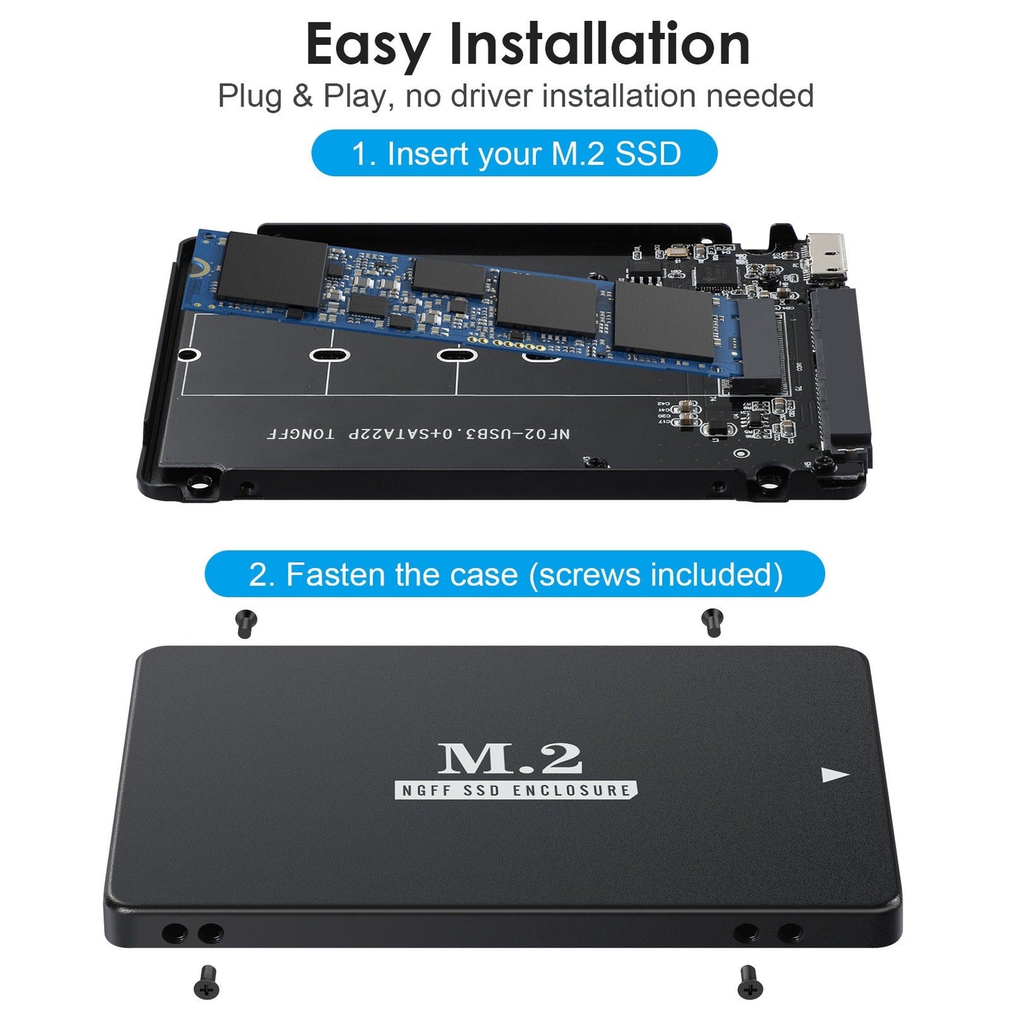 USB 3.0/SATA III 2.5-inch aluminum case M2 NGFF SSD solid state drive box - Korvel