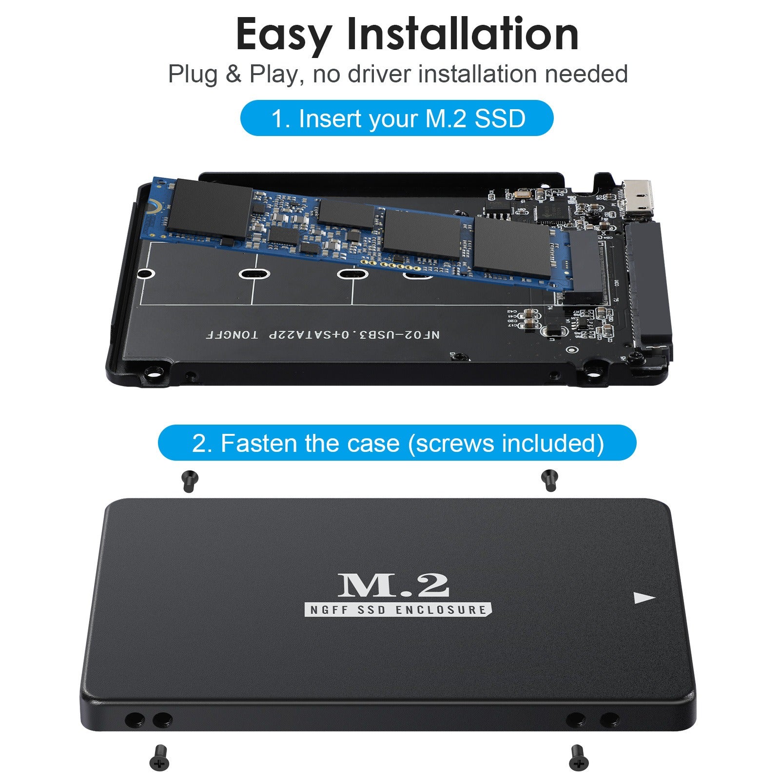 USB 3.0/SATA III 2.5-inch aluminum case M2 NGFF SSD solid state drive box - Korvel