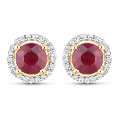 Pendientes de Rubí y Diamante Blanco de 1.22 Quilates en Oro Amarillo de 14K