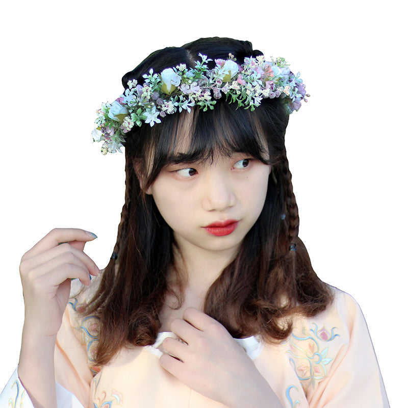 Ancient style girl Hanfu headwear simulation full sky star small floral headband forest princess bridal wreath - Korvel