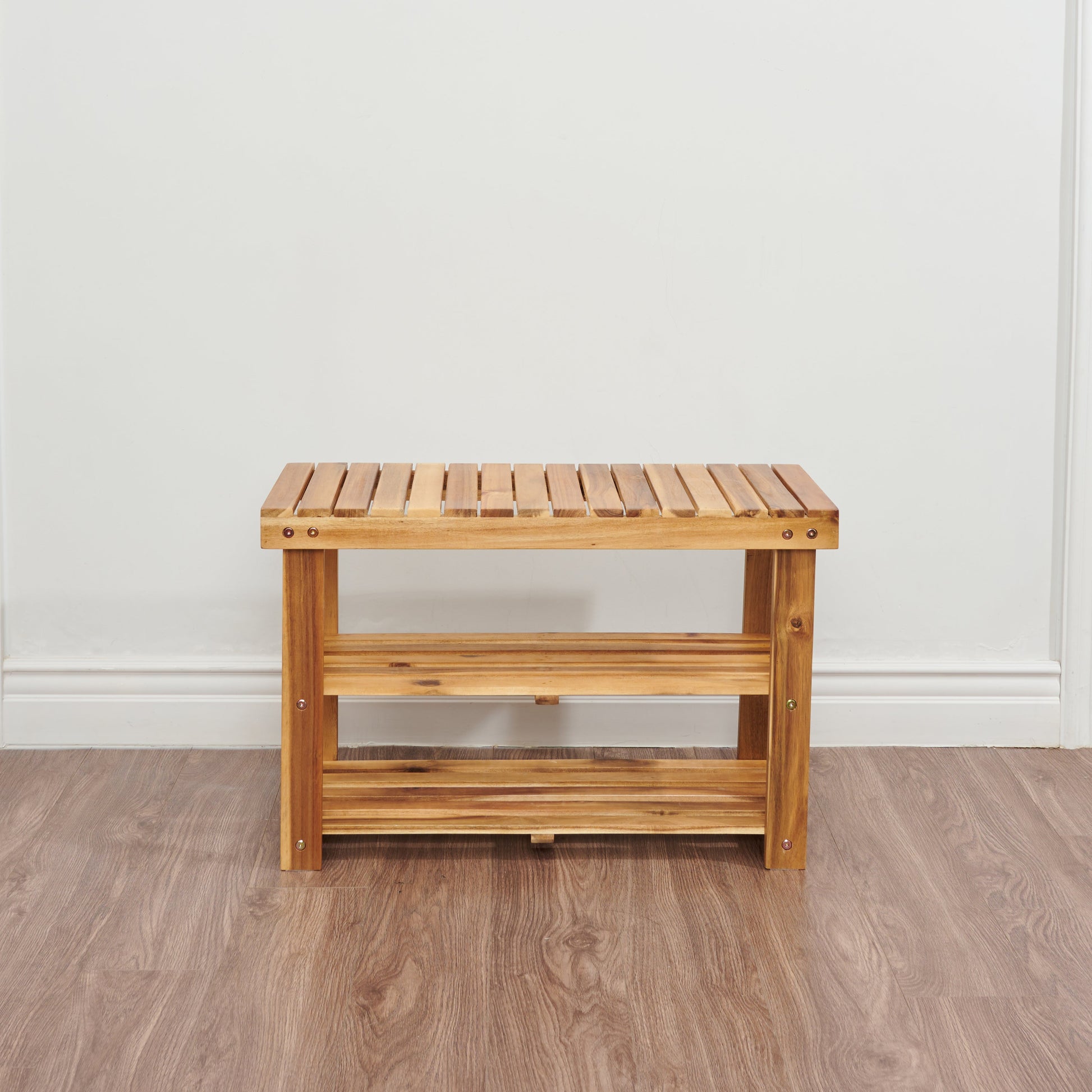 Acacia Wood Shoe Rack Bench Strong Weight Bearing Upto 200 LBS Best Ideas For Entryway Frontdoor Bathroom, Natural Color. - Korvel