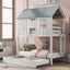 House Bunk Bed with Trundle,Roof and Windows White - Korvel