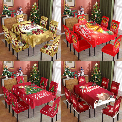 Christmas Waterproof Printed Tablecloth & Chair Cover Set