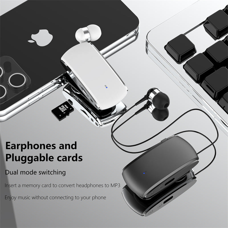 K68 New Collar style Bluetooth Earphones MP3 Earphones Wireless Telescopic Cable Single Ear Card Insertion Recording Earphones - Korvel