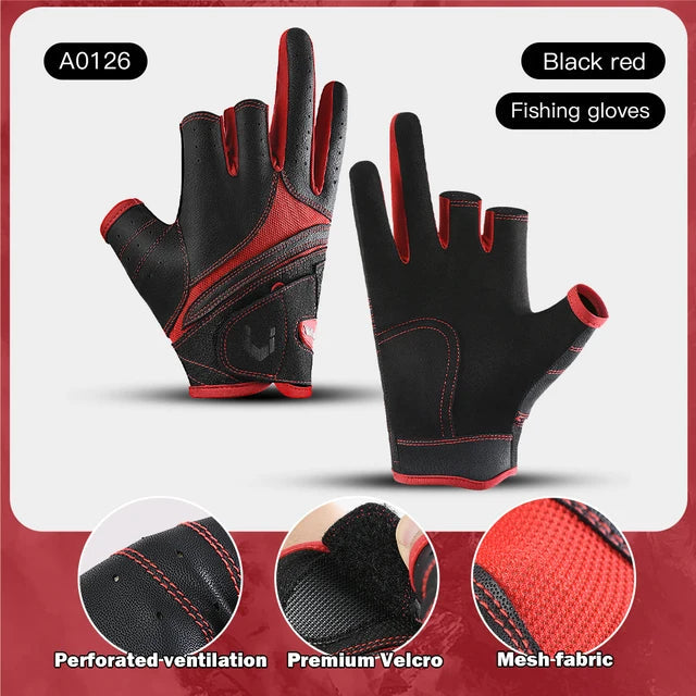 Outdoor sports autumn and winter anti slip breathable dew three finger wear-resistant and anti cutting lure fishing gloves - Korvel