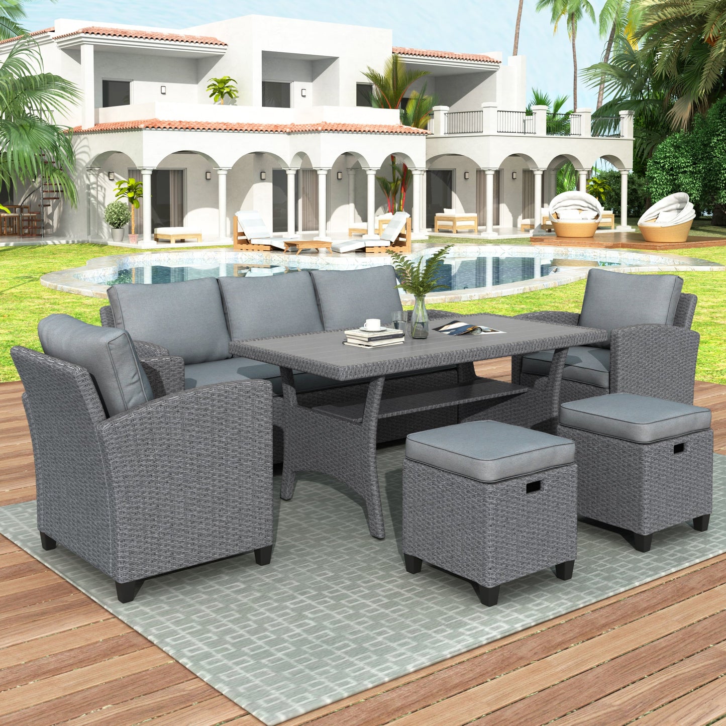Ensemble de meubles d'extérieur en rotin tressé TOPMAX 6 pièces