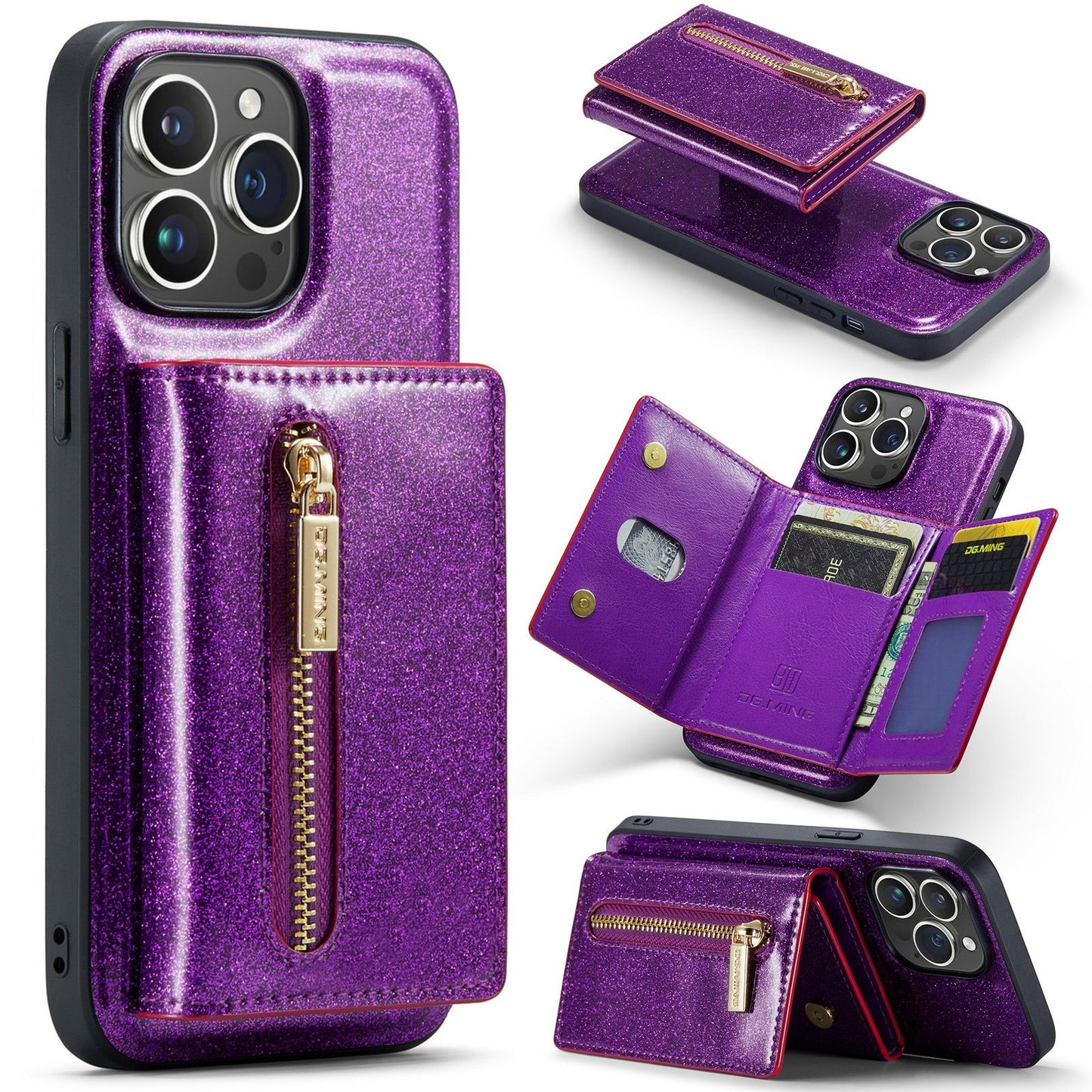 Coque de protection portefeuille M3 Glitter pour iPhone 14 Pro Max