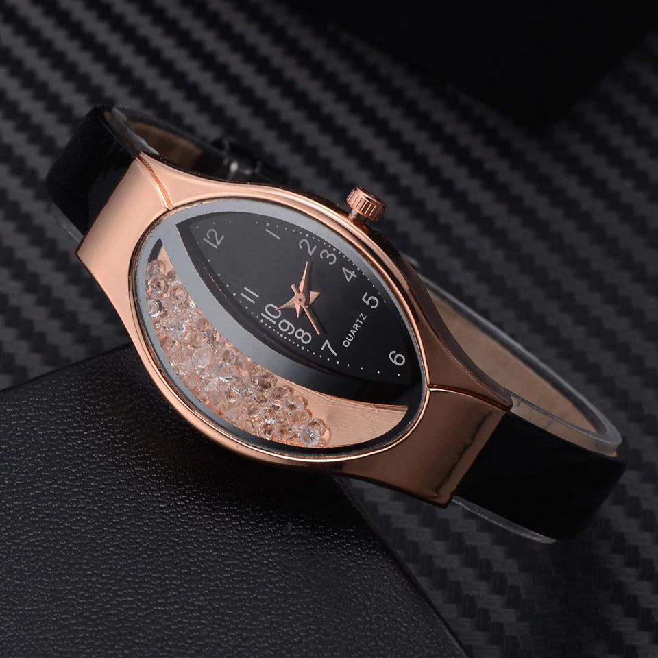 Montre de luxe élégante pour femmes avec bracelet en cuir