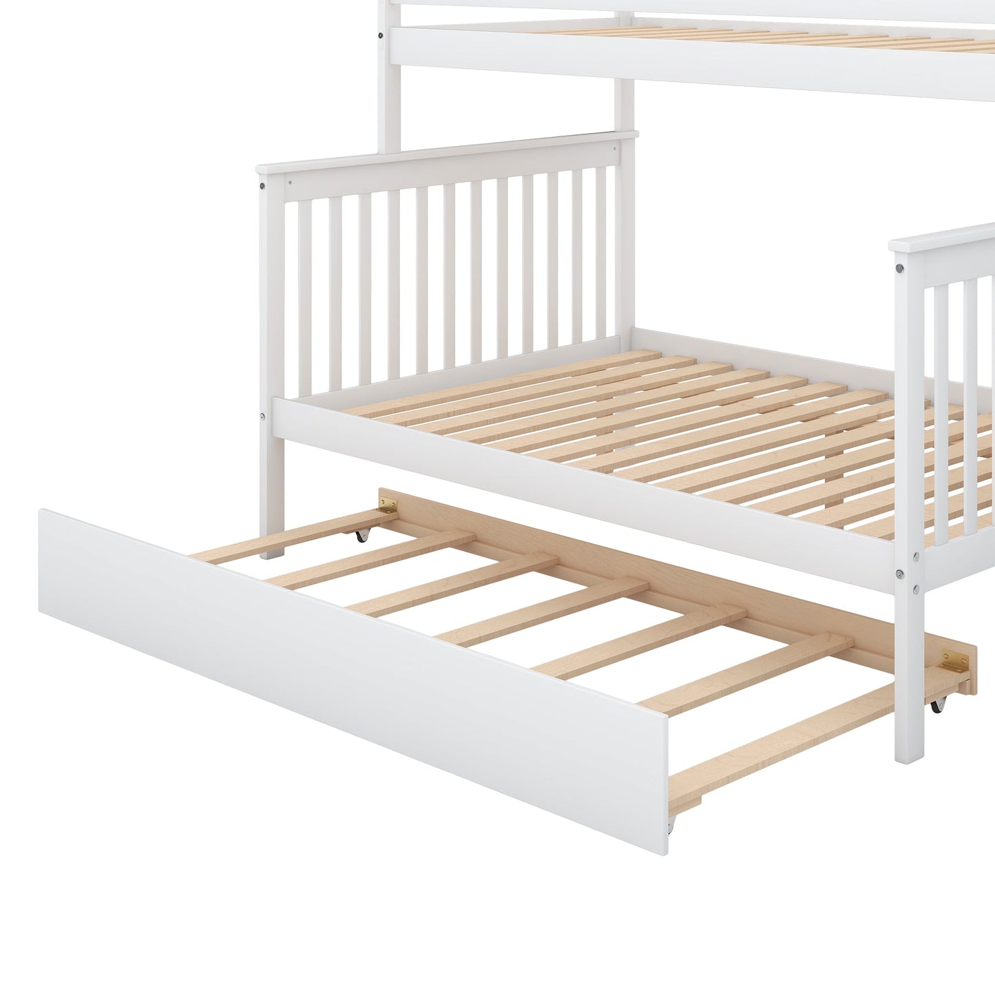 Elegant Twin over Full Bunk Bed with Trundle and Staircase - White