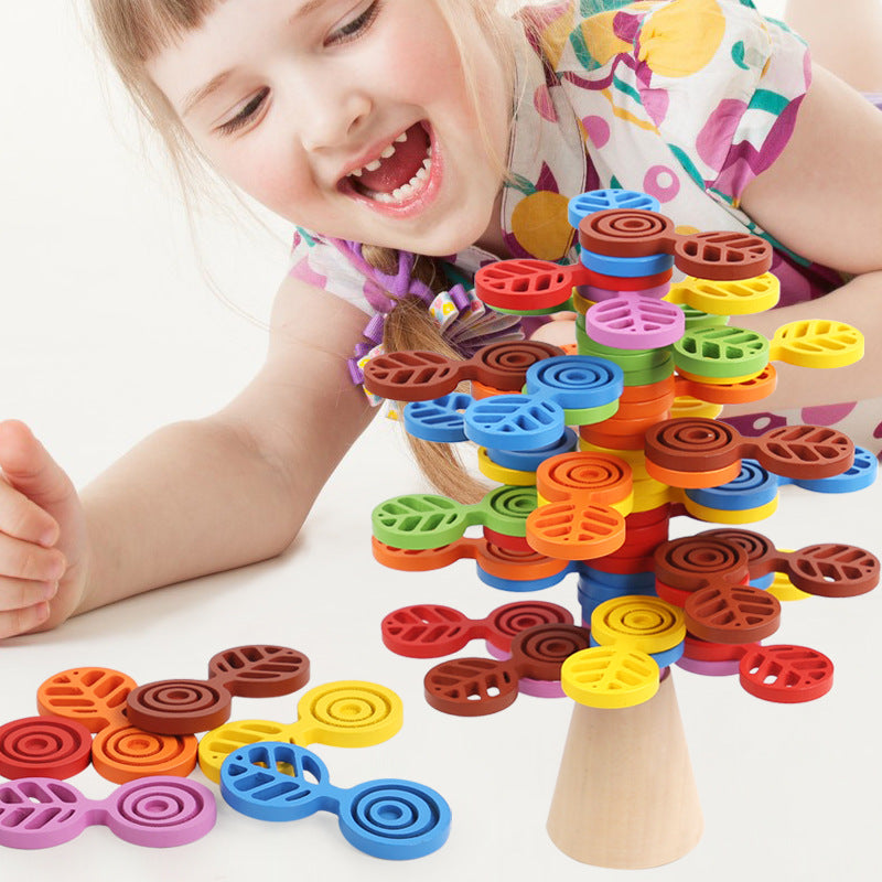 Stacking Tree Balance Building Blocks for Children's Puzzle, Stacking High, Stacking Music, Balance Tree Building, Wooden Toys, Parent Child Game - Korvel