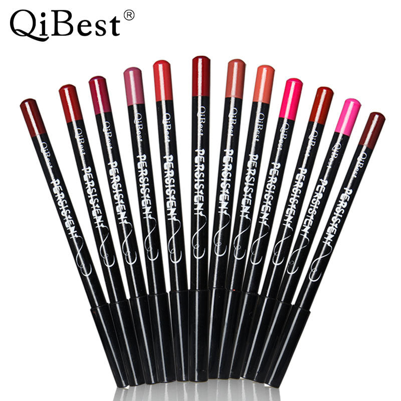 Qibest Fashion Black Rod Waterproof Lip Liner - 12 Colors
