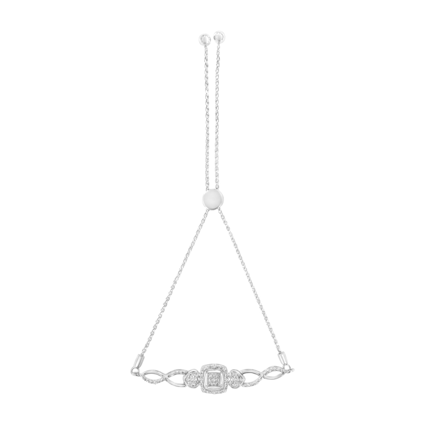 Pulsera Bolo de Corazón de Diamante de Plata Esterlina .925