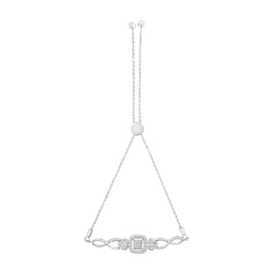 Pulsera Bolo de Corazón de Diamante de Plata Esterlina .925