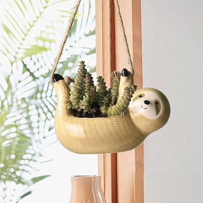 1Pcs Ceramic Hanging Plant Pots Scindapsus Chlorophytum Hanging Flower Basket Flower Pot Cartoons Animal Vase Garden Decoration - Korvel