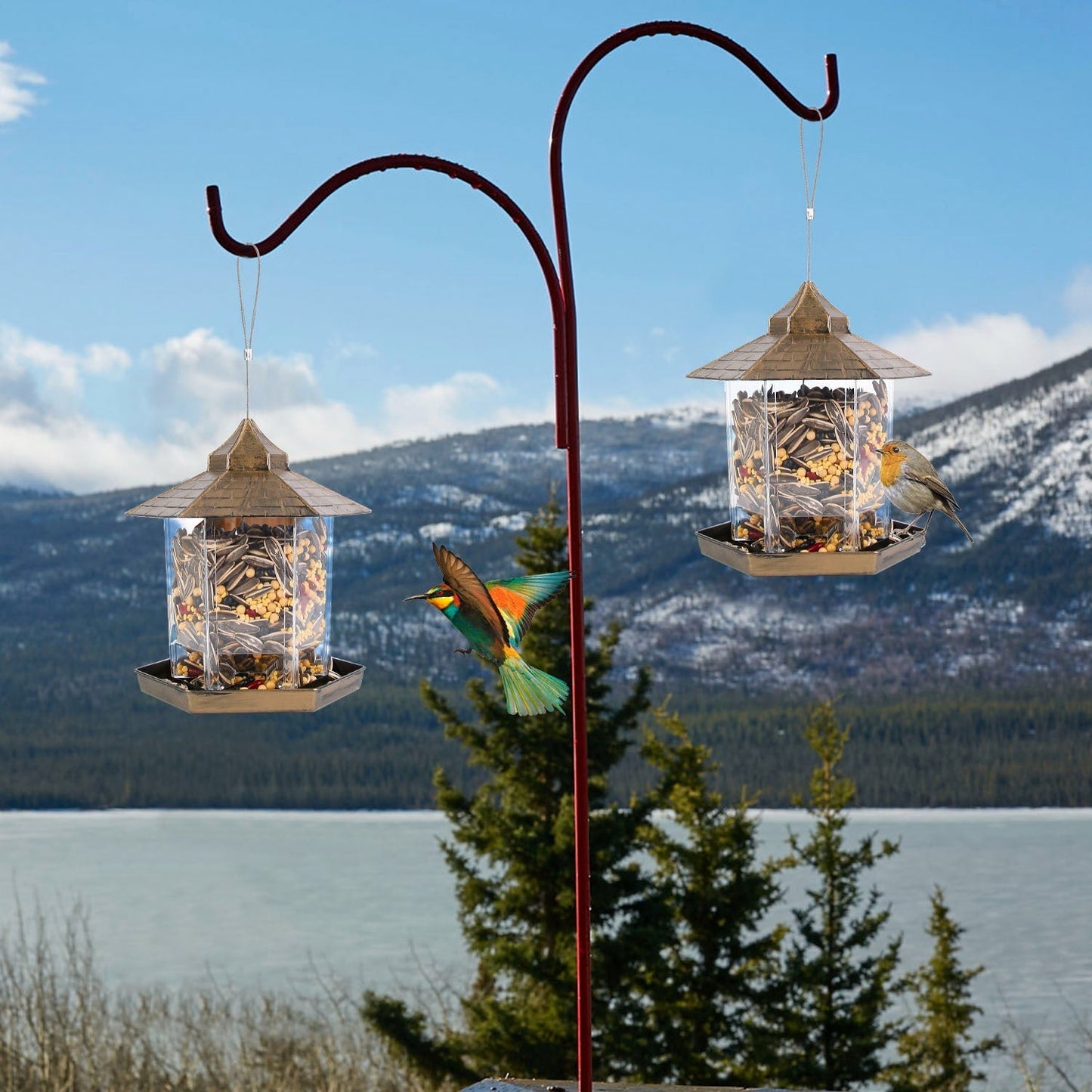 Comedero para Aves Silvestres en Forma de Gazebo Colgante con Gran Capacidad