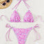 Floral triangle cup lace up sexy bikini split swimsuit for women - Korvel