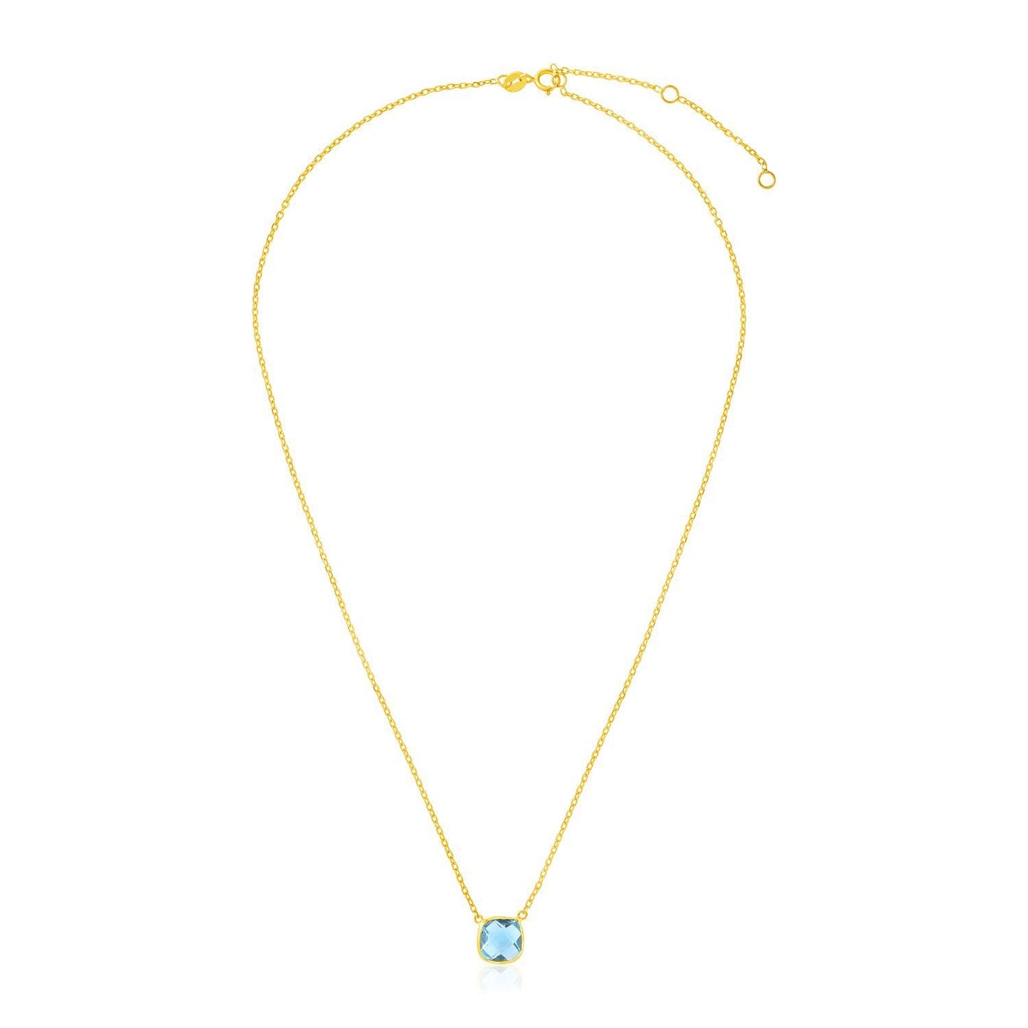 14k Yellow Gold Necklace with Cushion Blue Topaz - 17 Inch