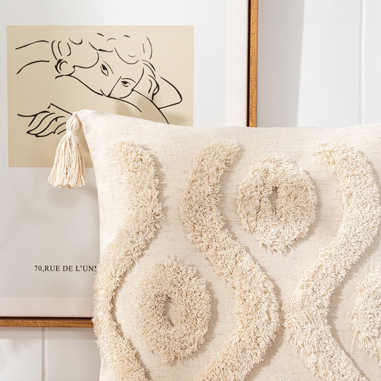 Tassels Cushion Cover 45x45cm Beige White Pillow Covers Decorative Pillow Case Square Home Boho Decor Macrame Pillowcase - Korvel