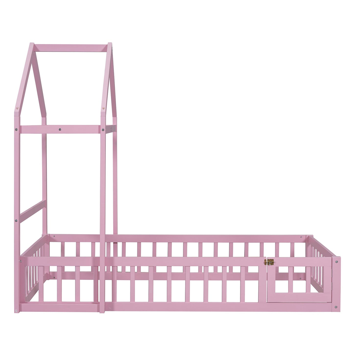 Wooden Twin Size Children's Bed with Detachable Headboard, Pink