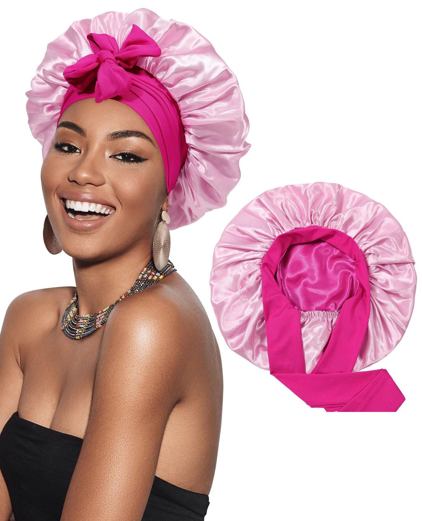 Elegant Satin Bow Nightcap for Hair Care