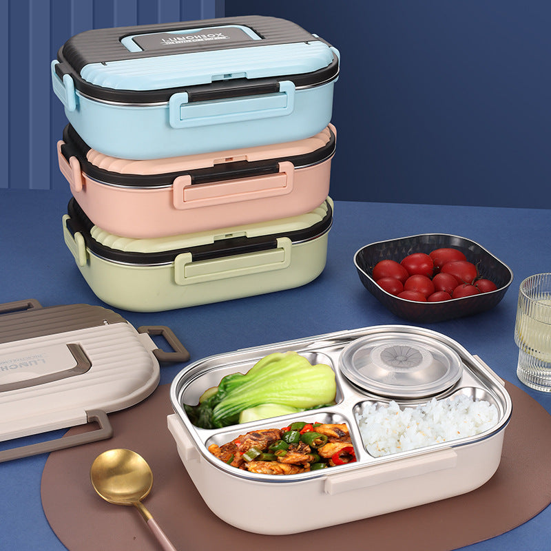 Microwaveable portable 304 stainless steel heat preservation rectangular lunch box fresh lunch box - Korvel