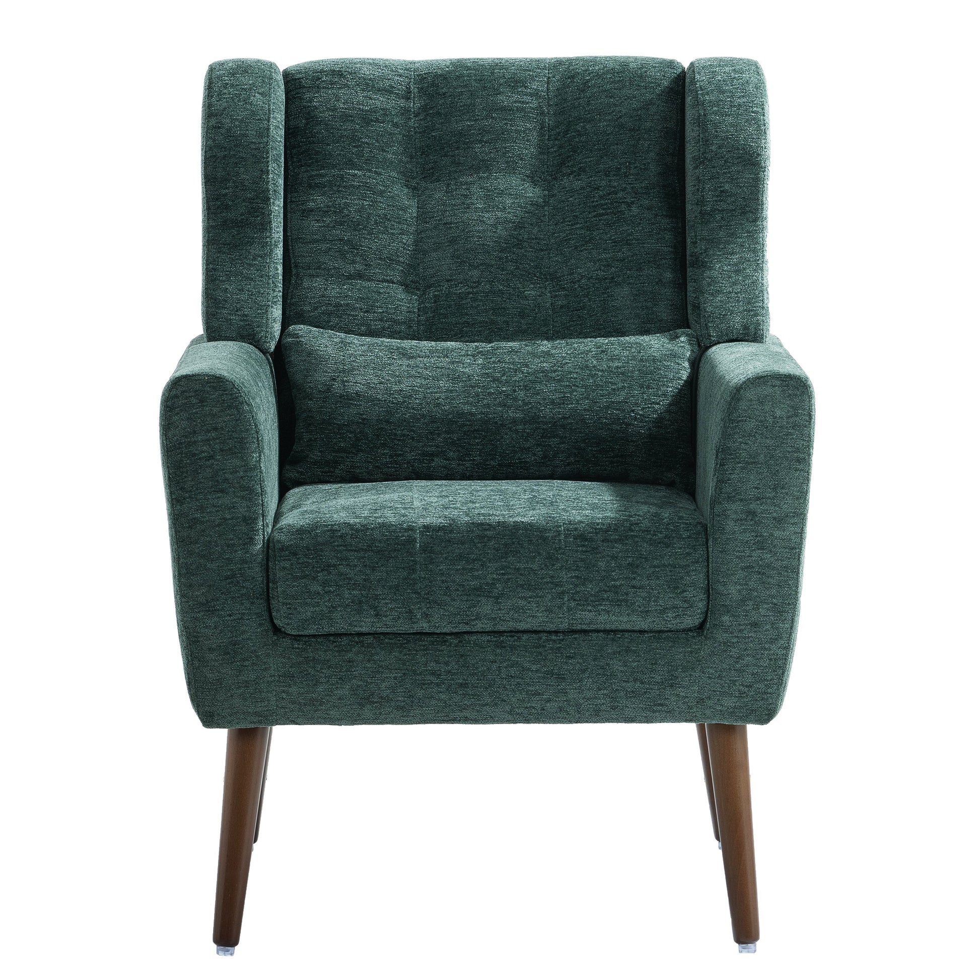 Modern Accent Chair Upholstered Foam Filled Living Room Chairs Comfy Reading Chair Mid Century Modern Chair  (Blackish Green) - Korvel