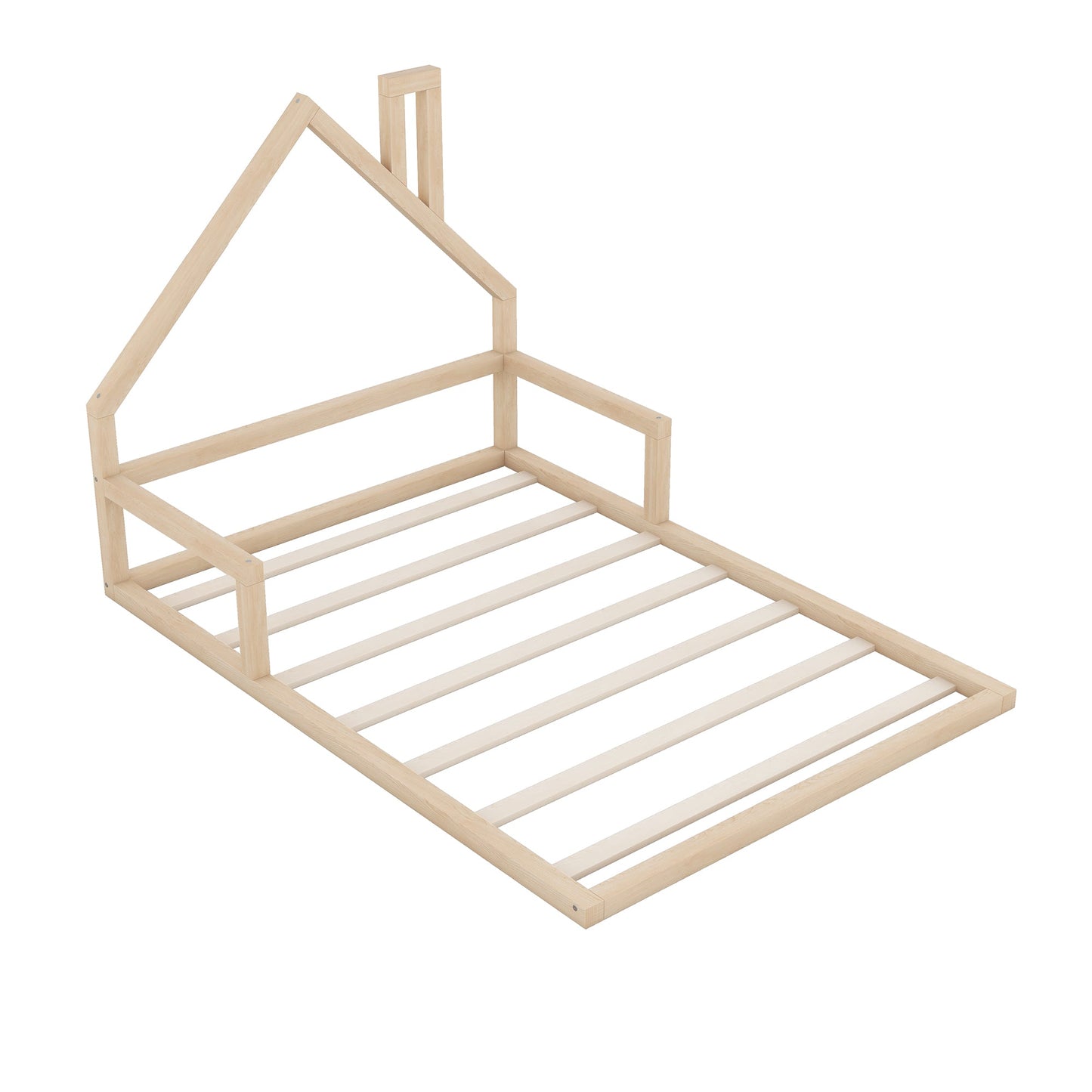 Full Size Wood Floor Bed with House-shaped Headboard  Natural - Korvel