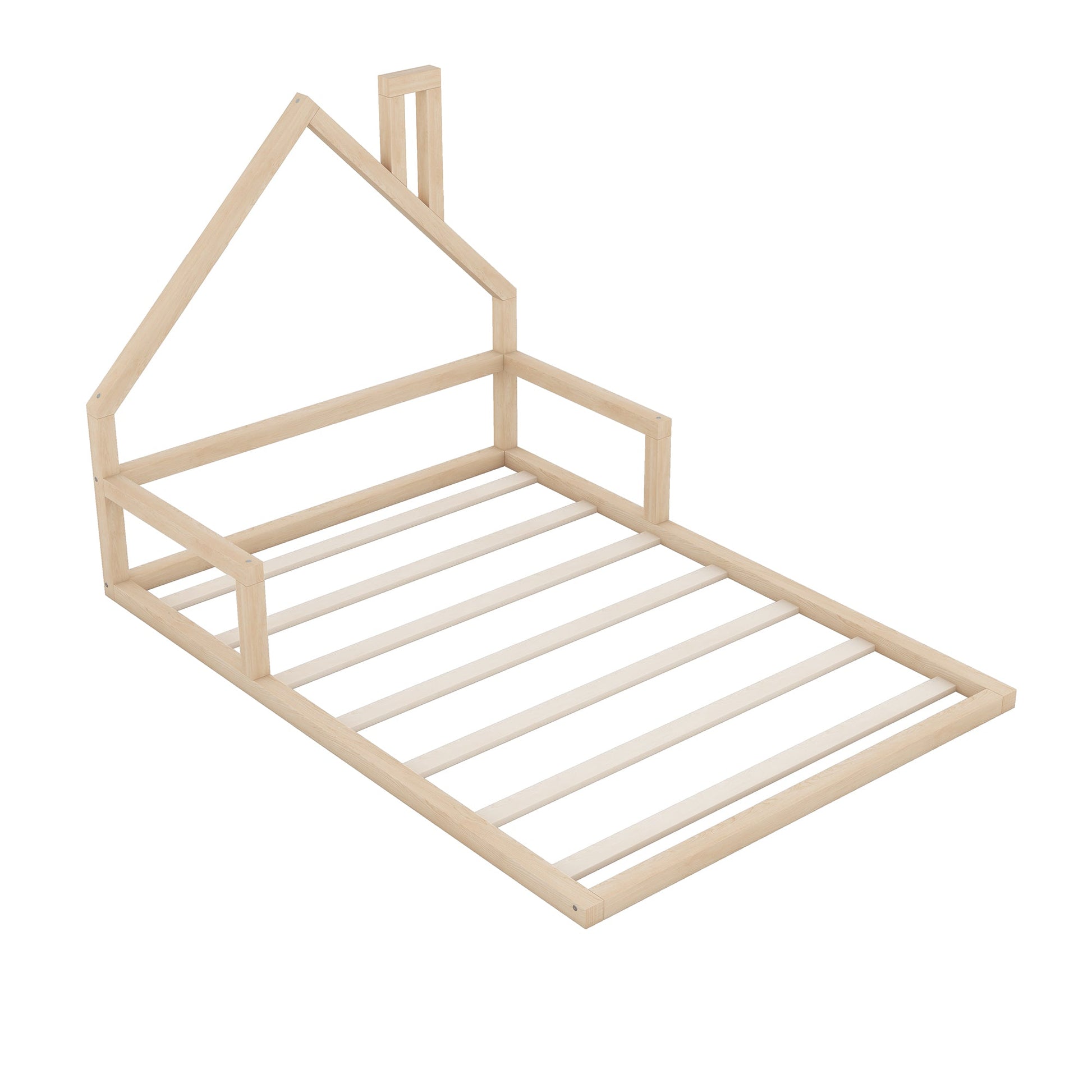 Full Size Wood Floor Bed with House-shaped Headboard  Natural - Korvel