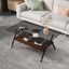 Rectangle Coffee Table with Tempered Glass top and Brown MDF Shelf, Modern Table for Living Room, Gray Glass - Korvel