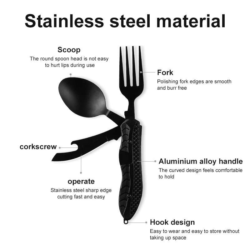 Multifunctional camping tableware stainless steel knife fork spoon, outdoor portable survival eating tools - Korvel