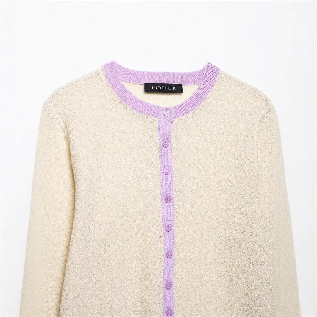 Spring Round Neck Solid Color Loose Pullover Cardigan