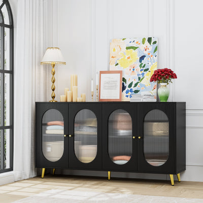 Modern Accent Sideboard Cabinet with Acrylic Doors, Freestanding Storage Cupboard Console Table for Kitchen Dining Black - Korvel