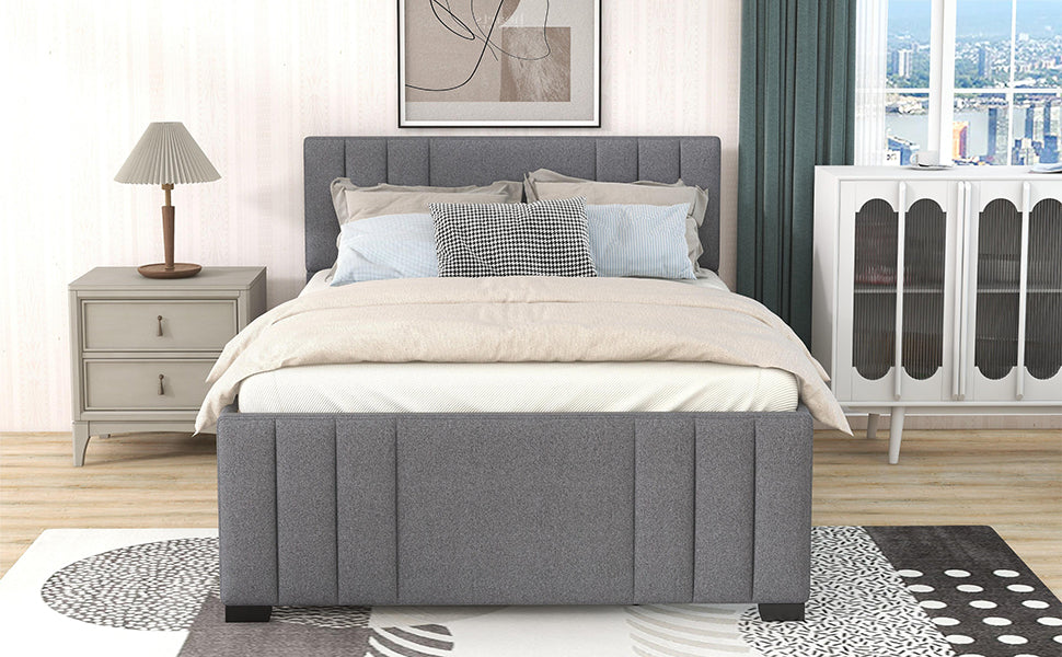 Full Upholstered Platform Bed with Trundle Grey - Korvel