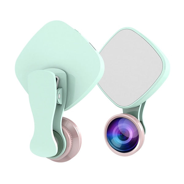 Selfie Ring Light with HD 3 in 1 Fisheye Wide Angle Macro Lens Flash Led Camera Phone Photography for iPhone Samsung Lens - Korvel