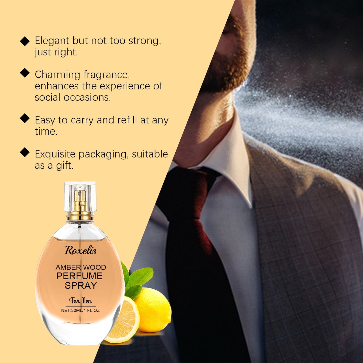 Amber Wood Perfume Spray Fresh Scent Exudes Charm Amber Natural Light Long-Lasting Portable Perfume - Korvel