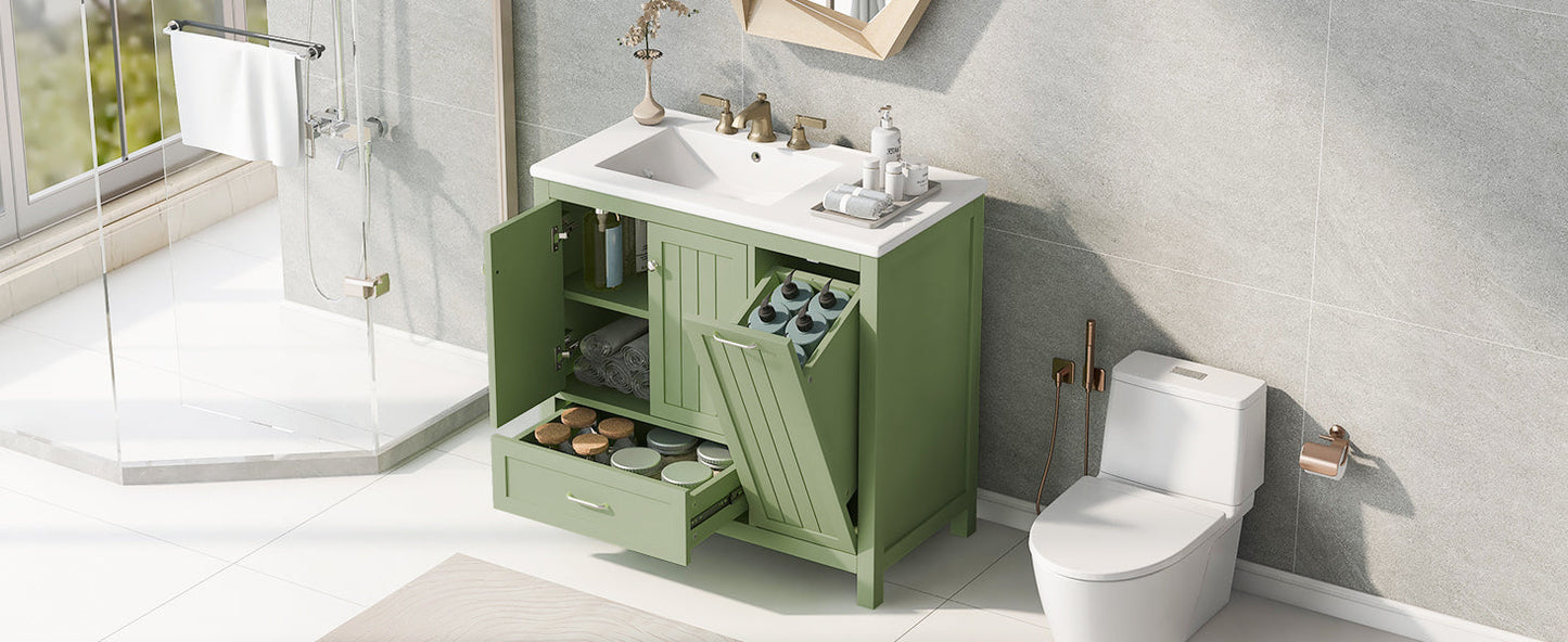 Meuble de salle de bain vert de 36" avec évier et rangement