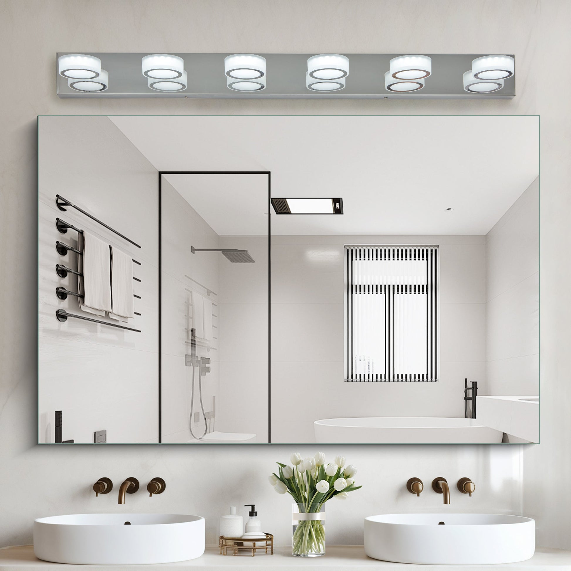 LED Modern Chrome 6-Light Vanity Lights Fixtures Over Mirror Bath Wall Lighting - Korvel