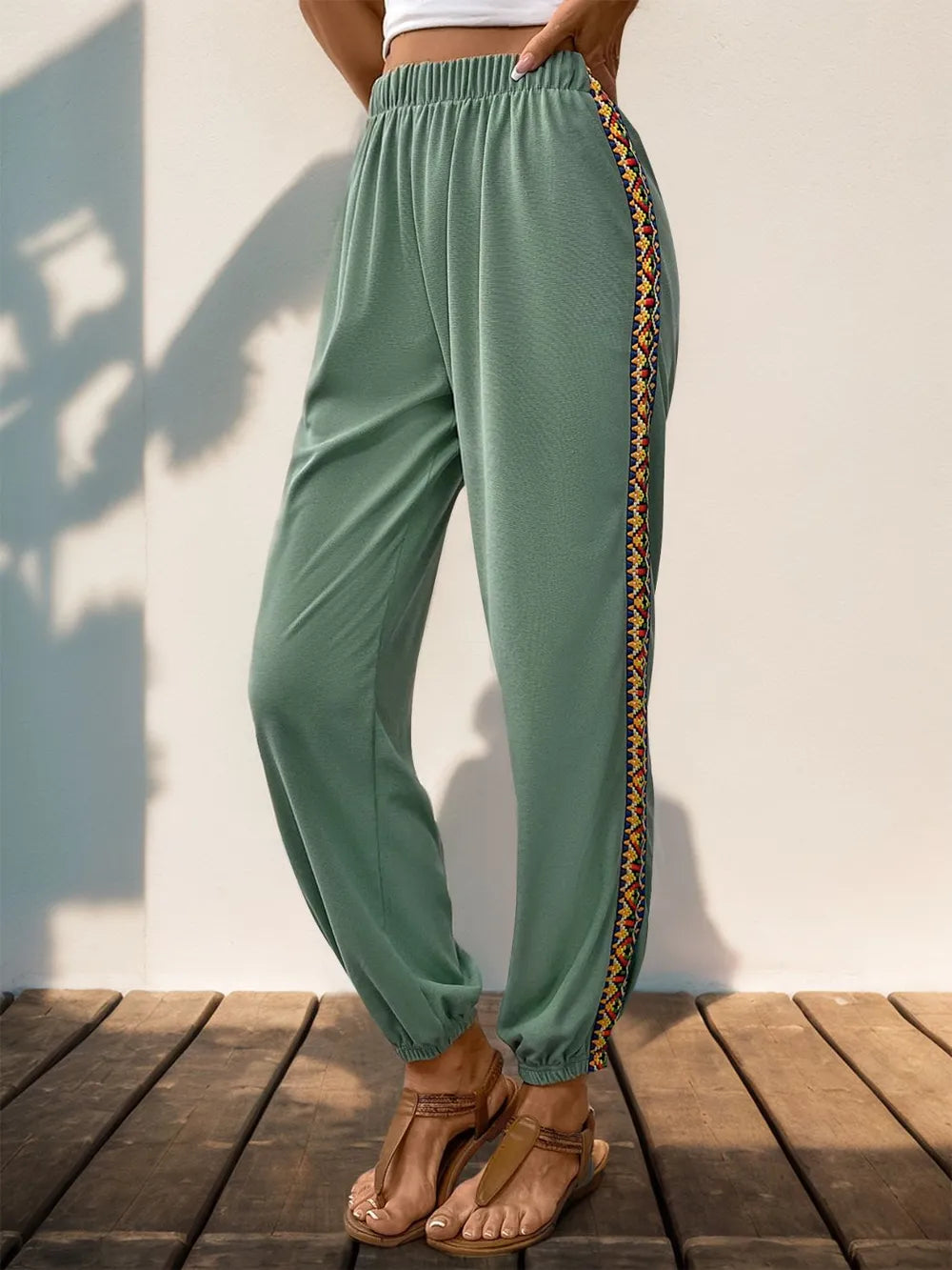 Joggers à taille élastique en patchwork Perfee Weave Band
