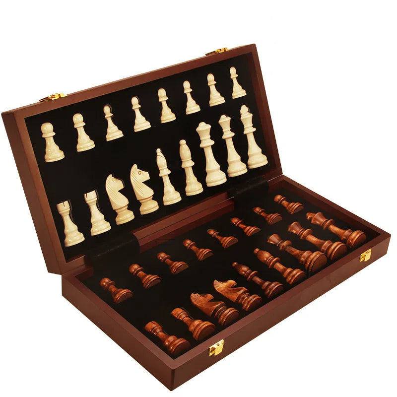 Magnetic Wood Chess Folding Chess Board Puzzle Game for Adults and Children Checkers Toy - Korvel