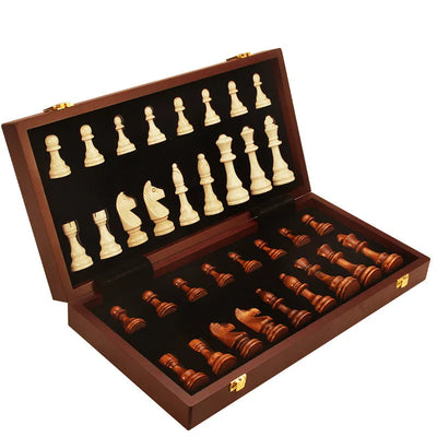 Magnetic Wood Chess Folding Chess Board Puzzle Game for Adults and Children Checkers Toy - Korvel