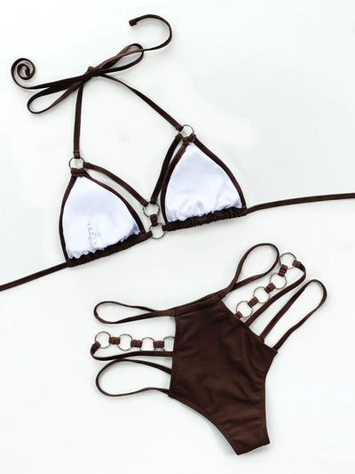 Cutout Halter Neck Two-Piece Bikini Set - Korvel