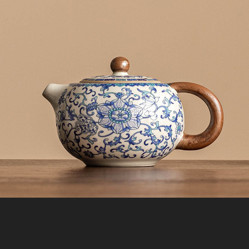 Kung Fu tea set blue and white lotus tea pot fair cup tea can ceramic lid bowl - Korvel
