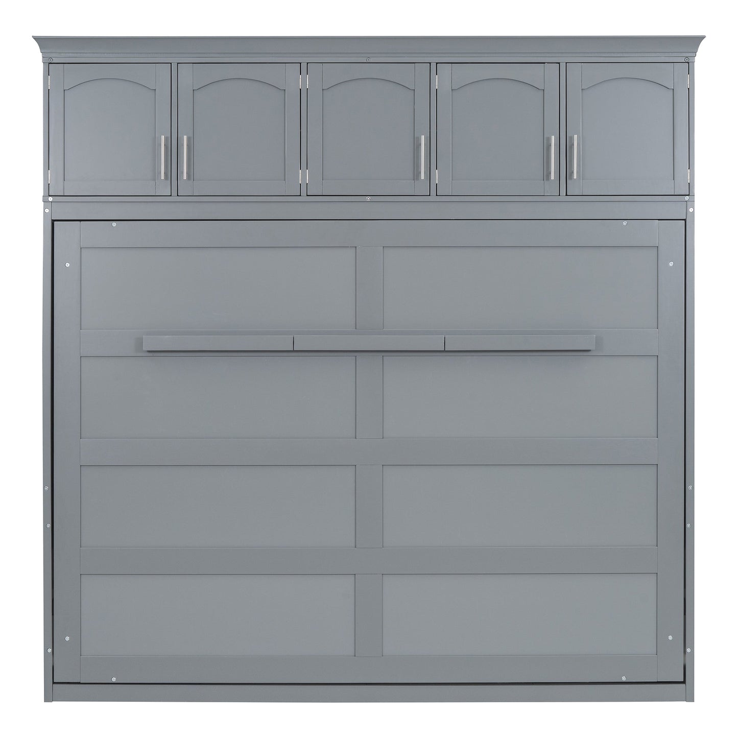 Full Size Murphy Bed Wall Bed with Top Cabinets,Gray - Korvel
