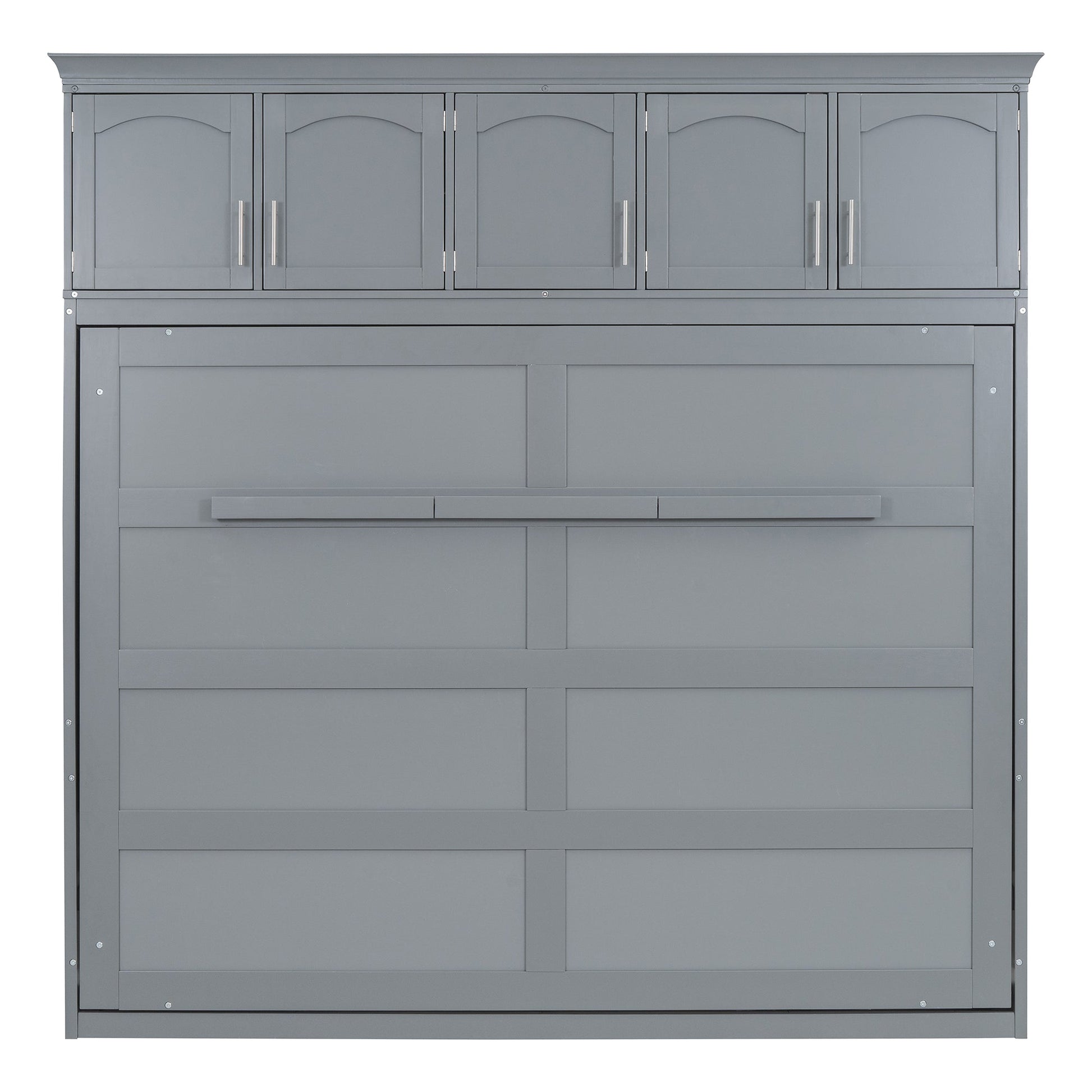 Full Size Murphy Bed Wall Bed with Top Cabinets,Gray - Korvel