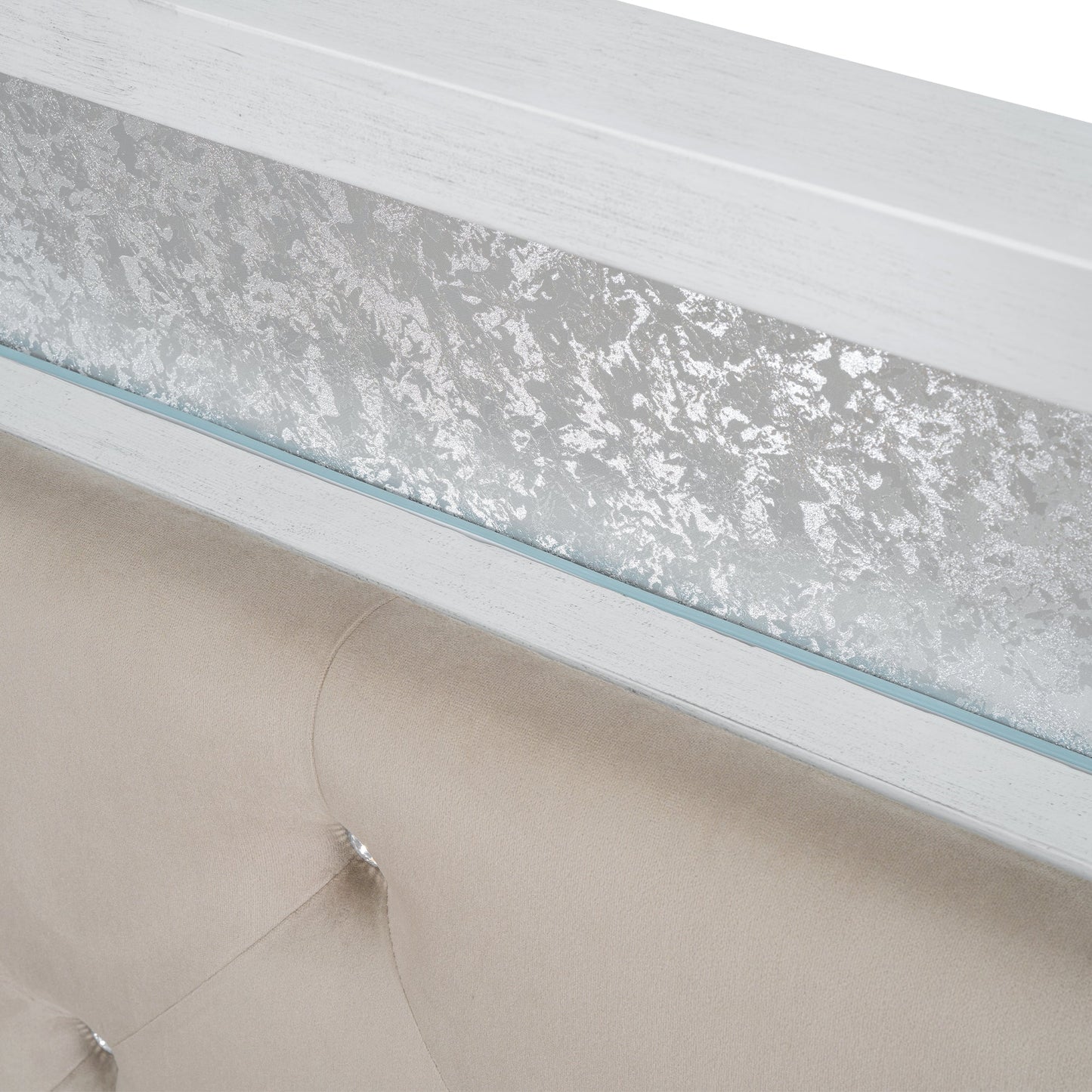 Wood Full Size Platform Bed with Upholstered Headboard and LED and 2 Drawers, Antique White - Korvel