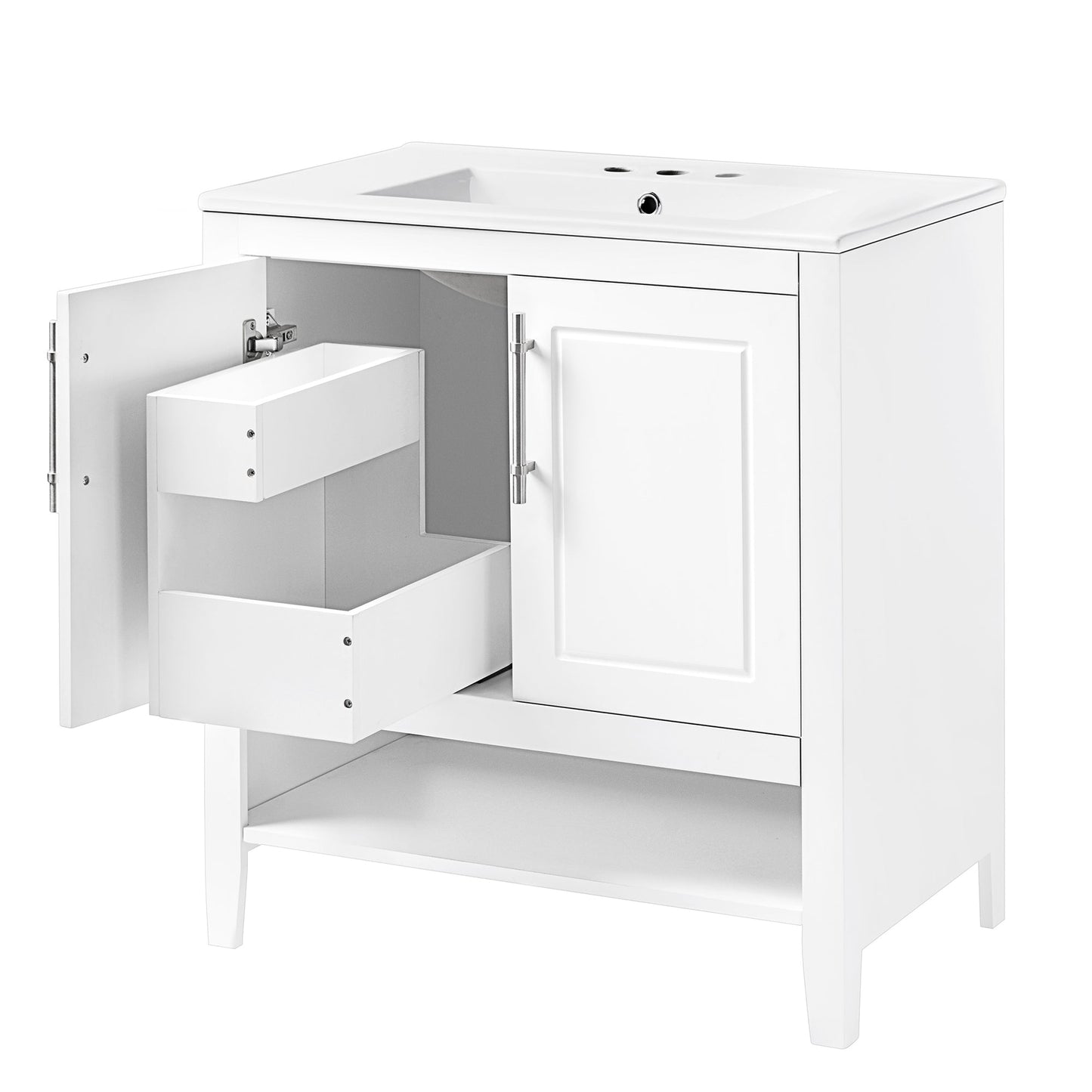 30" Bathroom Vanity with Sink  Multi-functional Bathroom Cabinet with Doors and Drawers Solid Frame and MDF Board, White - Korvel
