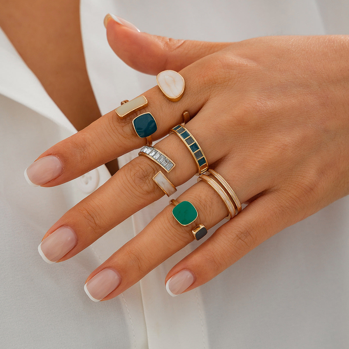 French Retro Irregular Alloy Ring Set - Light Luxury Geometric Design